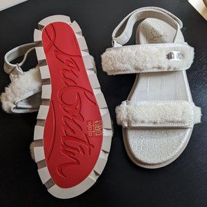Christian Louboutin White Shearling Sandals